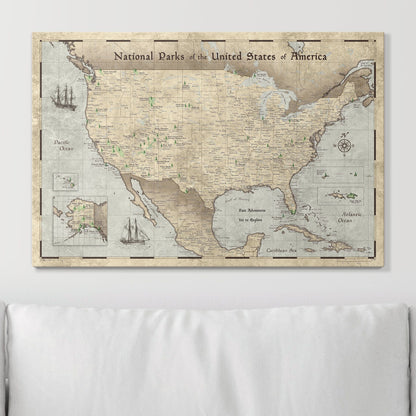 Push Pin National Parks Map: Rustic Vintage (Pins Included)