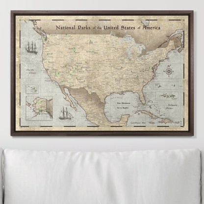 Push Pin National Parks Map: Rustic Vintage (Pins Included)