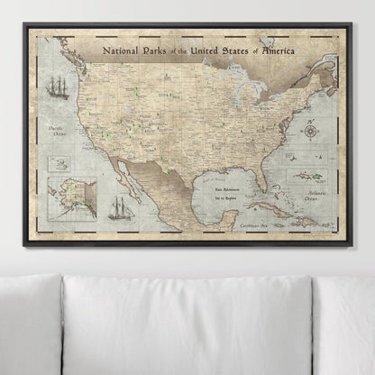 Push Pin National Parks Map: Rustic Vintage (Pins Included)