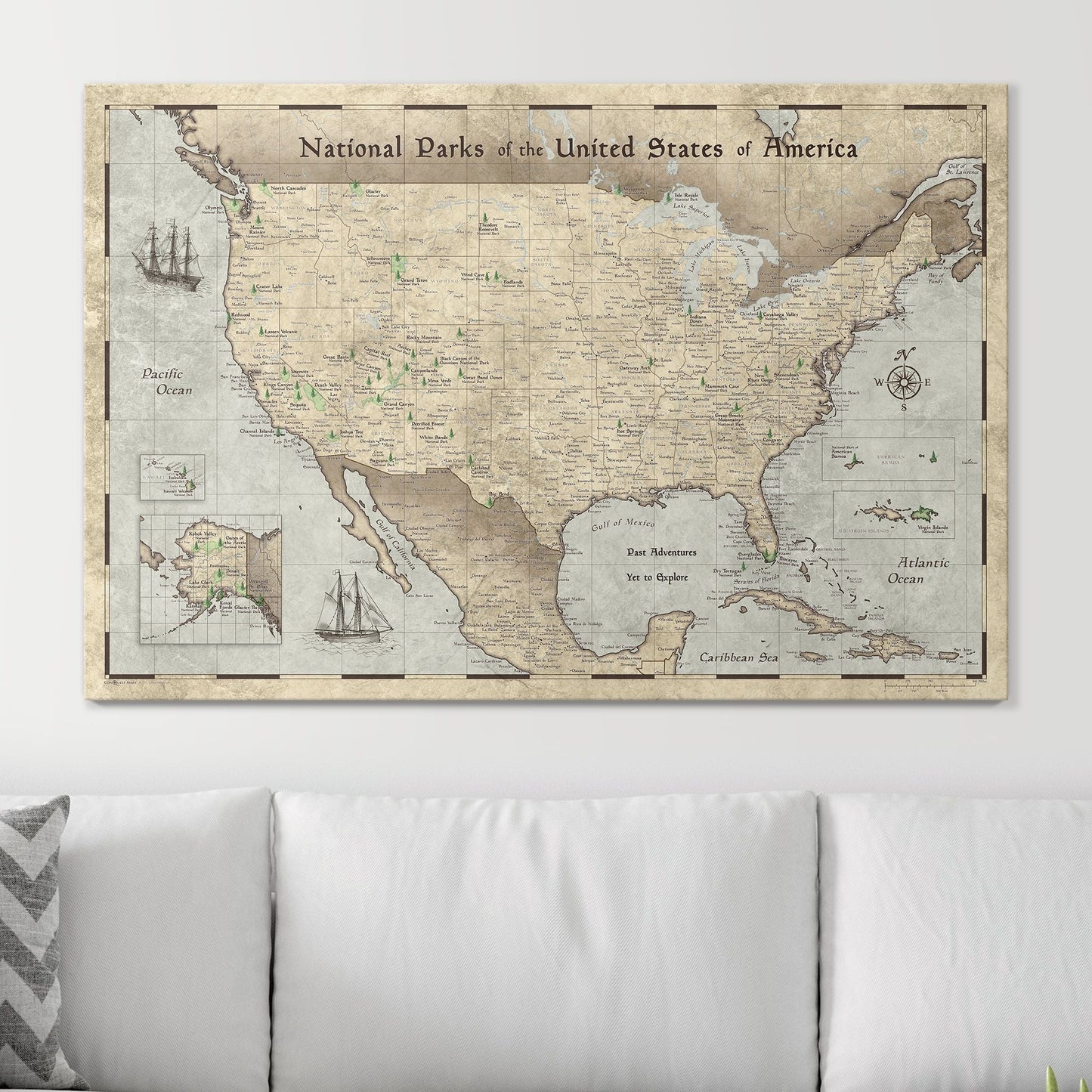 Push Pin National Parks Map: Rustic Vintage (Pins Included)
