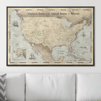 Push Pin National Parks Map: Rustic Vintage (Pins Included)