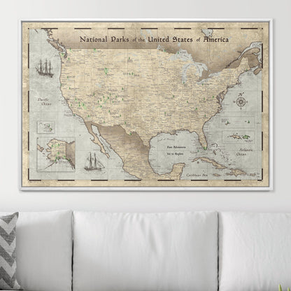 Push Pin National Parks Map: Rustic Vintage (Pins Included)