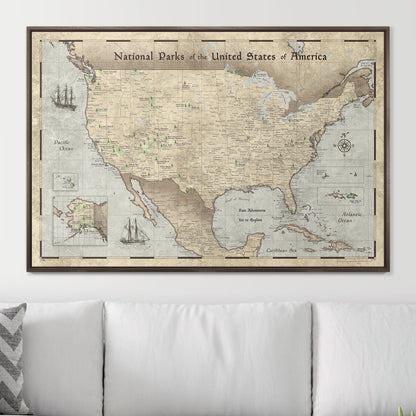 Push Pin National Parks Map: Rustic Vintage (Pins Included)