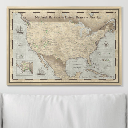 Push Pin National Parks Map: Rustic Vintage (Pins Included)