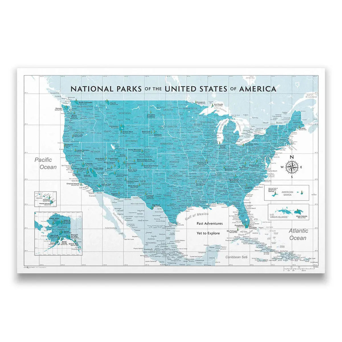 Push Pin National Parks Map: Teal (Pins Included)