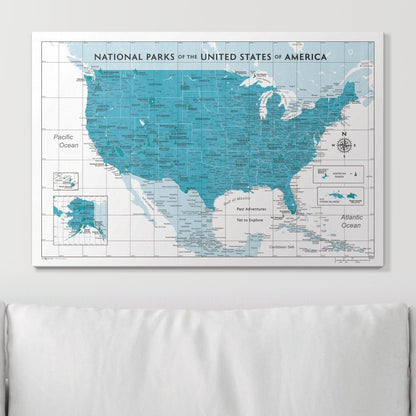 Push Pin National Parks Map: Teal (Pins Included)