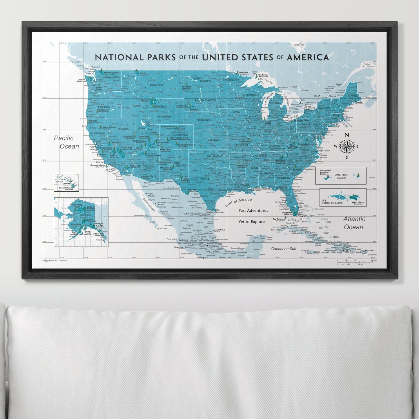 Push Pin National Parks Map: Teal (Pins Included)