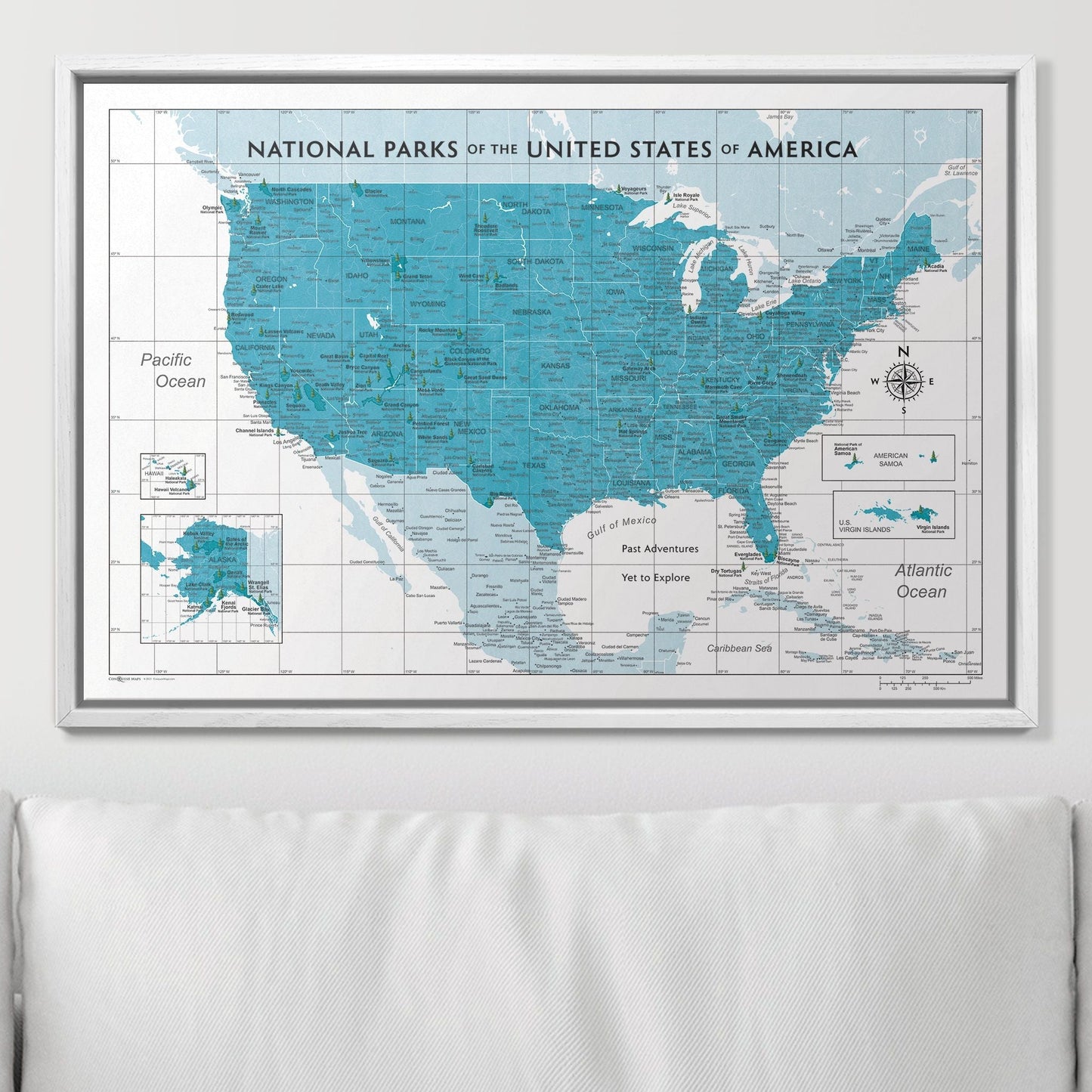 Push Pin National Parks Map: Teal (Pins Included)
