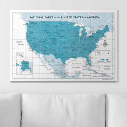 Push Pin National Parks Map: Teal (Pins Included)