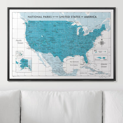 Push Pin National Parks Map: Teal (Pins Included)