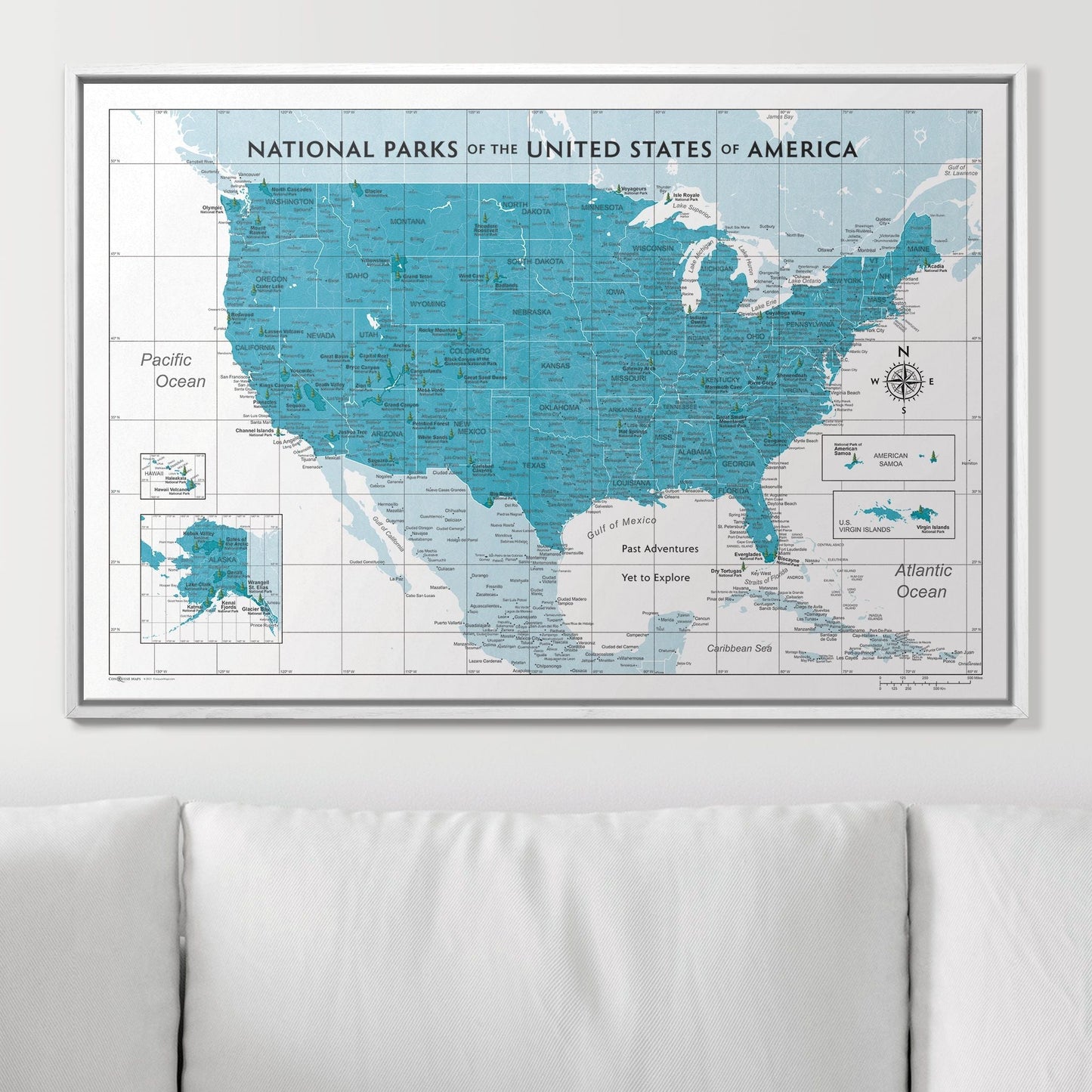 Push Pin National Parks Map: Teal (Pins Included)