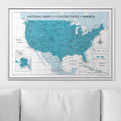 Push Pin National Parks Map: Teal (Pins Included)
