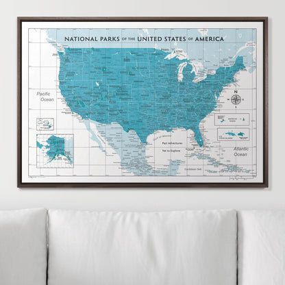Push Pin National Parks Map: Teal (Pins Included)