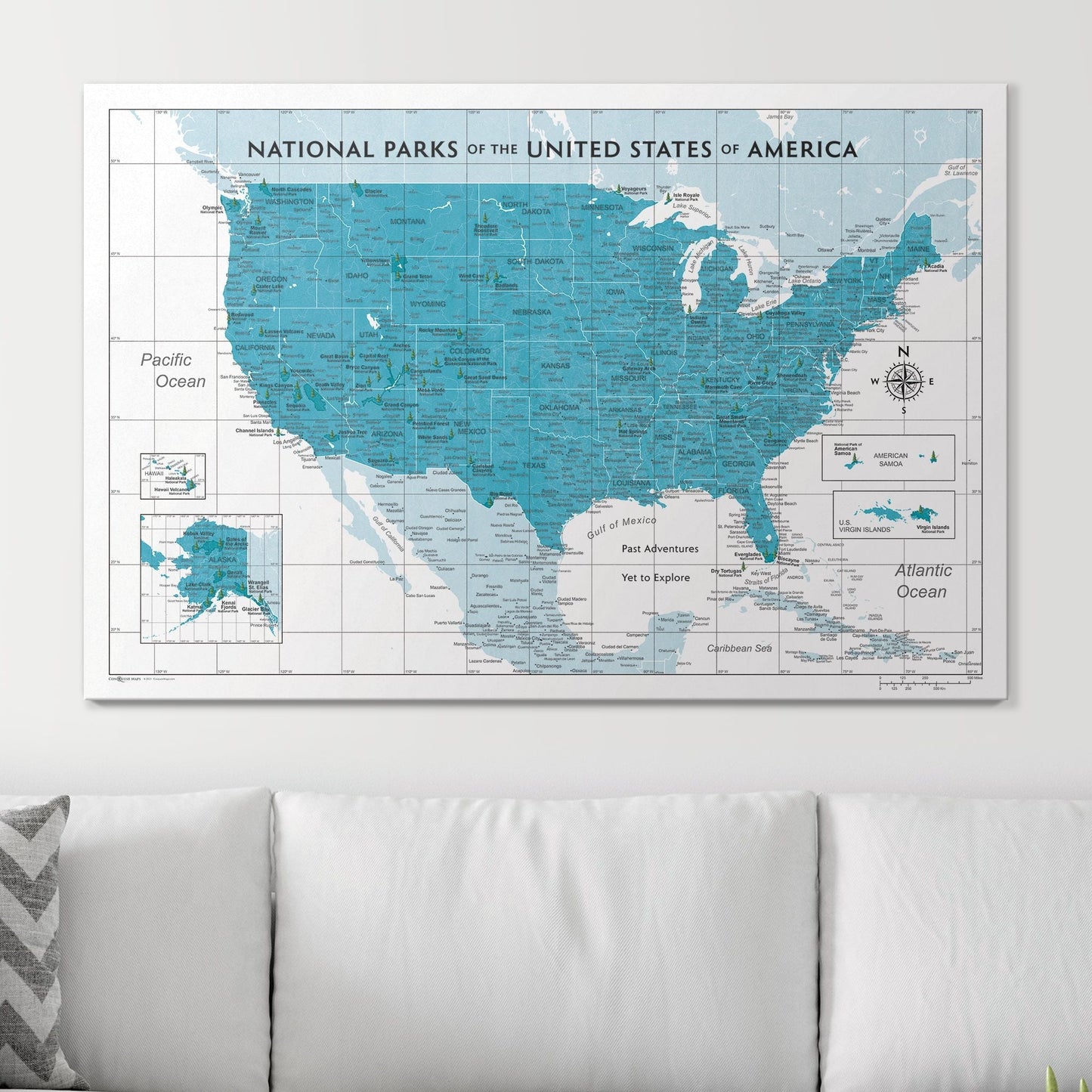 Push Pin National Parks Map: Teal (Pins Included)