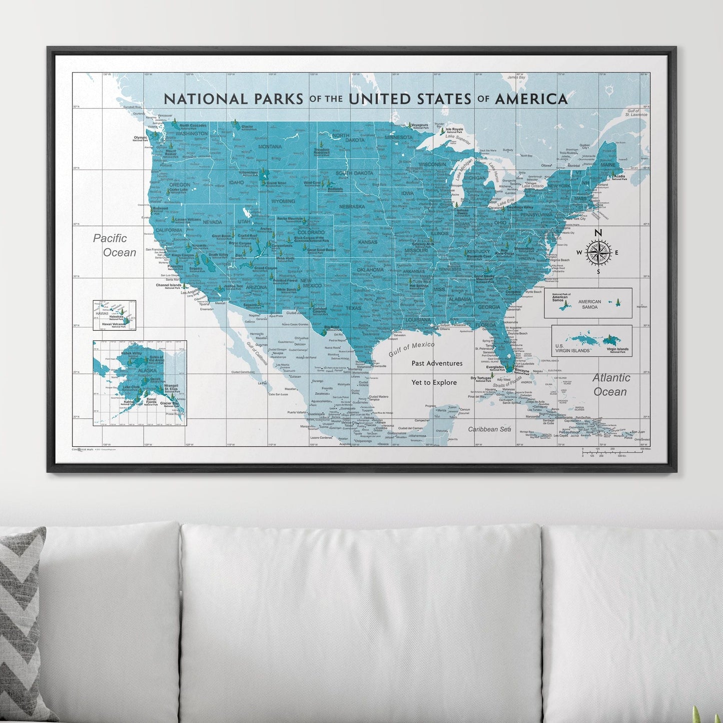 Push Pin National Parks Map: Teal (Pins Included)
