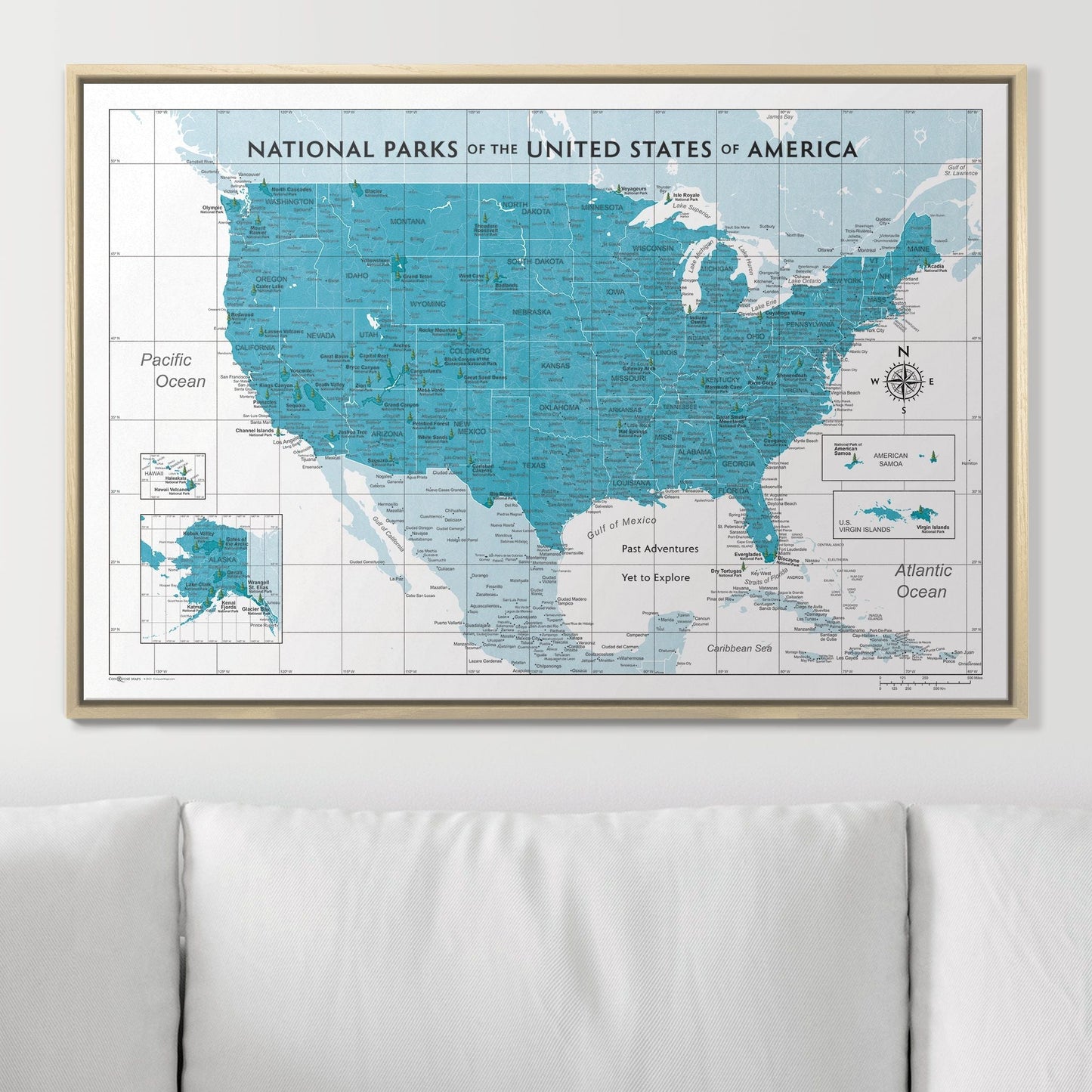 Push Pin National Parks Map: Teal (Pins Included)