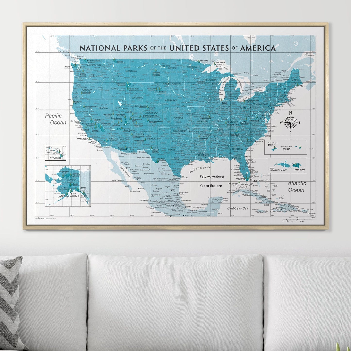 Push Pin National Parks Map: Teal (Pins Included)