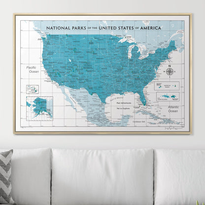 Push Pin National Parks Map: Teal (Pins Included)