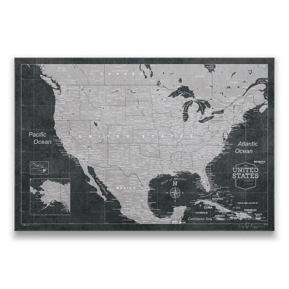 Push Pin USA Map: Modern Slate (Pins Included)