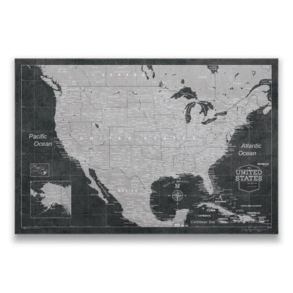 Push Pin USA Map: Modern Slate (Pins Included)