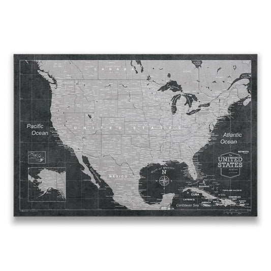 Push Pin USA Map: Modern Slate (Pins Included)