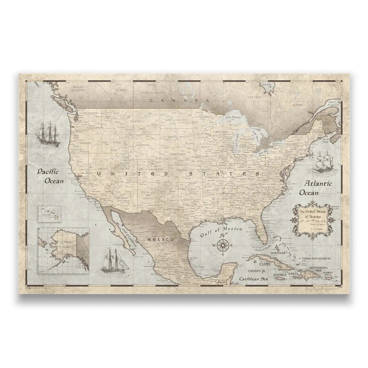 Push Pin USA Map: Rustic Vintage (Pins Included)