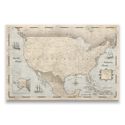 Push Pin USA Map: Rustic Vintage (Pins Included)