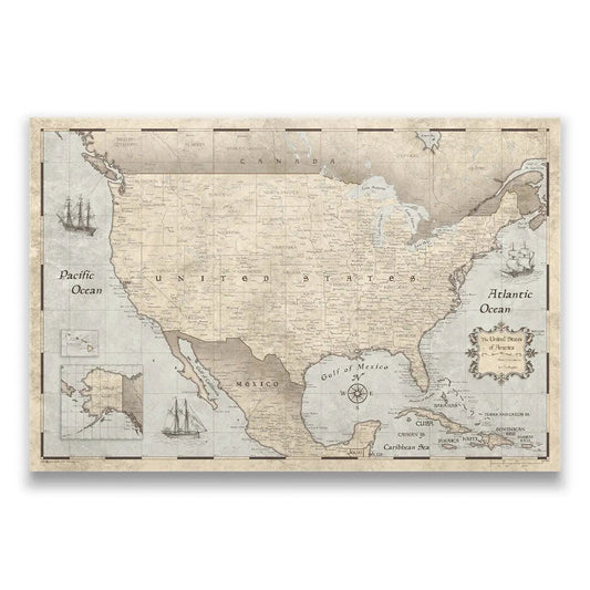 Push Pin USA Map: Rustic Vintage (Pins Included)