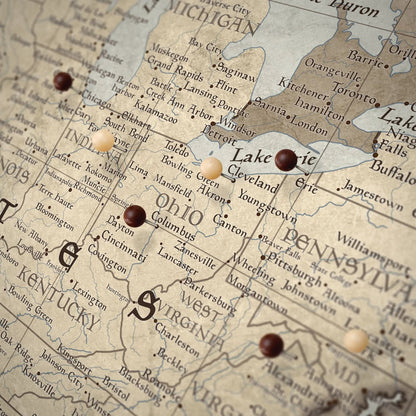 Push Pin USA Map: Rustic Vintage (Pins Included)