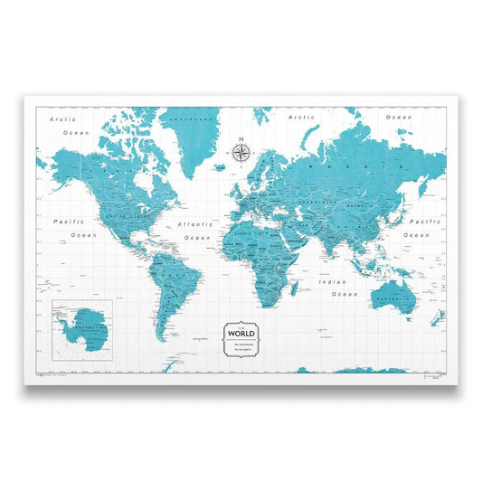 Push Pin World Map: Teal (Pins Included)