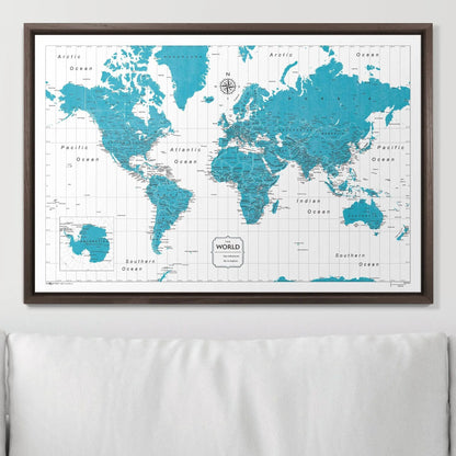 Push Pin World Map: Teal (Pins Included)