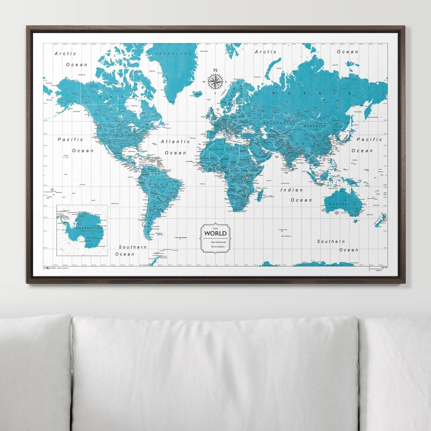 Push Pin World Map: Teal (Pins Included)