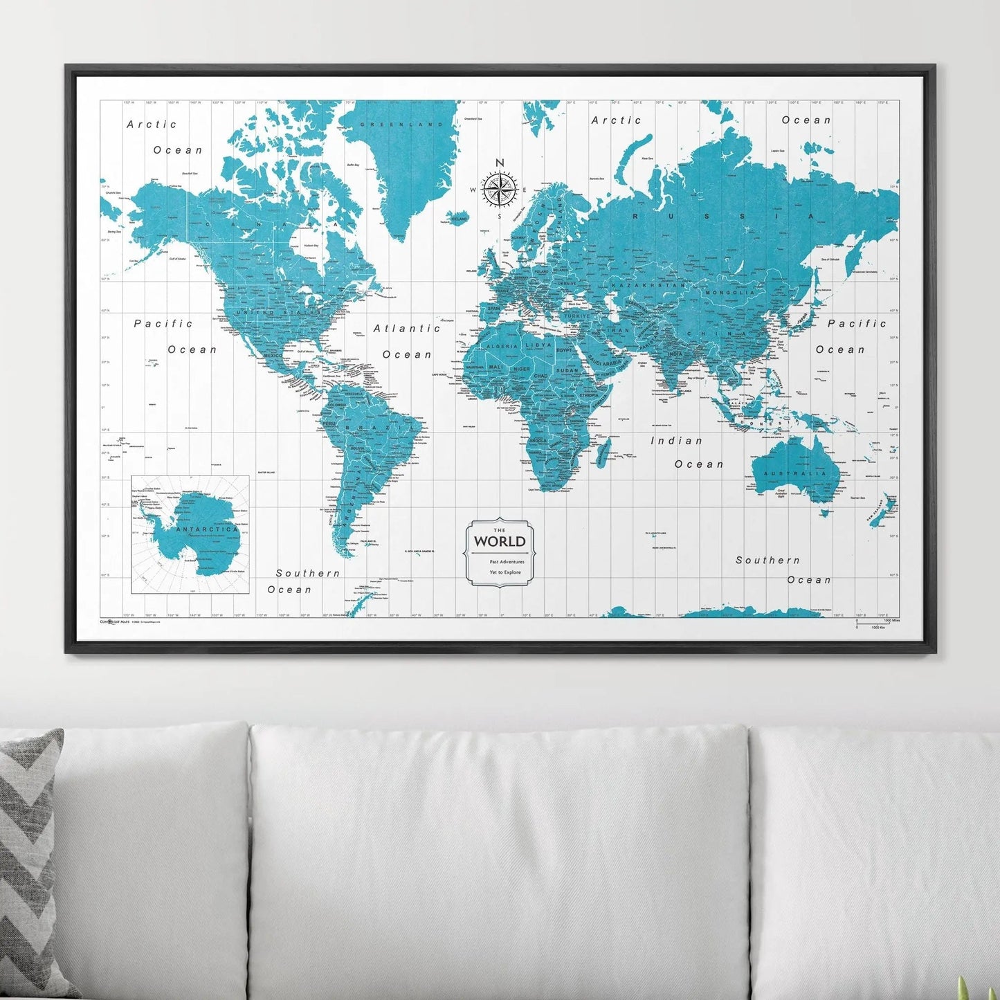 Push Pin World Map: Teal (Pins Included)