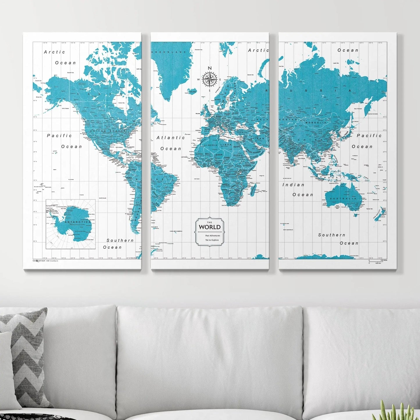 Push Pin World Map: Teal (Pins Included)