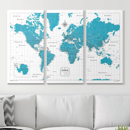 Push Pin World Map: Teal (Pins Included)