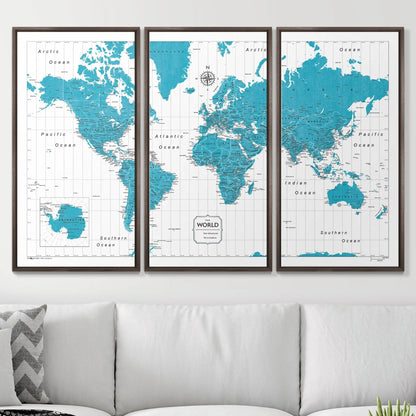 Push Pin World Map: Teal (Pins Included)