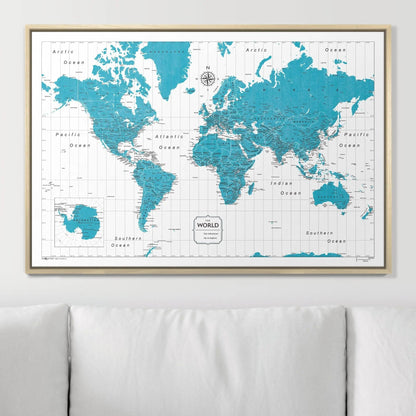 Push Pin World Map: Teal (Pins Included)