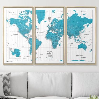 Push Pin World Map: Teal (Pins Included)