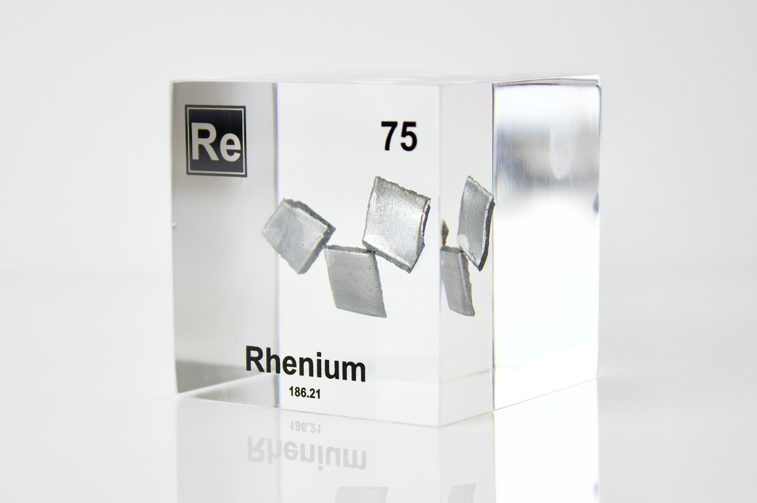 Rhenium Element Cube - 2" Acrylic Display - Atomic Number 75
