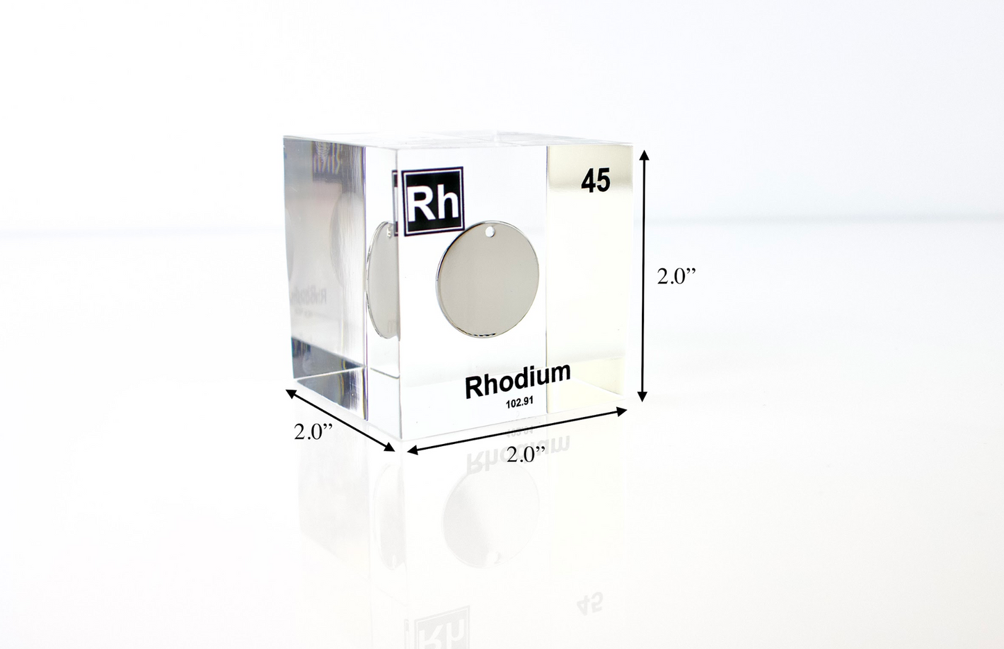 Rhodium Element Cube - 2" Acrylic Display - Atomic Number 45