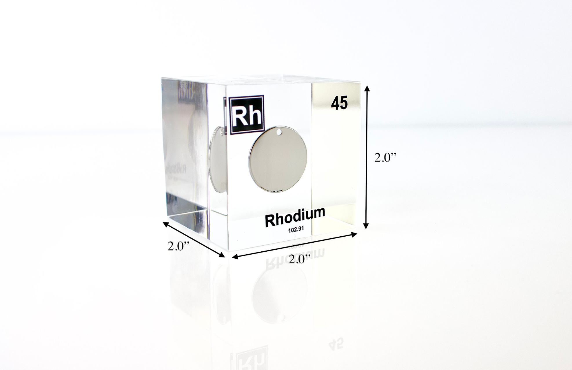 Rhodium Element Cube - 2" Acrylic Display - Atomic Number 45