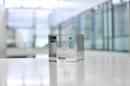 Silver Element Cube - 2" Acrylic Display - Atomic Number 47