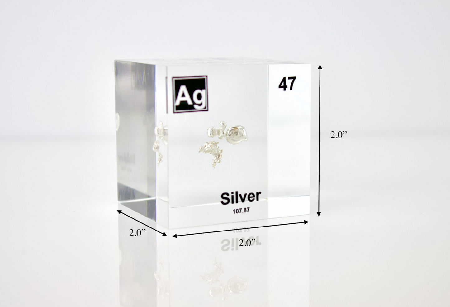 Silver Element Cube - 2" Acrylic Display - Atomic Number 47