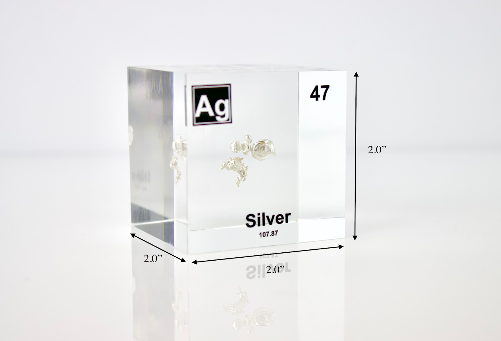 Silver Element Cube - 2" Acrylic Display - Atomic Number 47