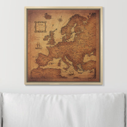 Push Pin Europe Map: Golden Aged (Pins Included)