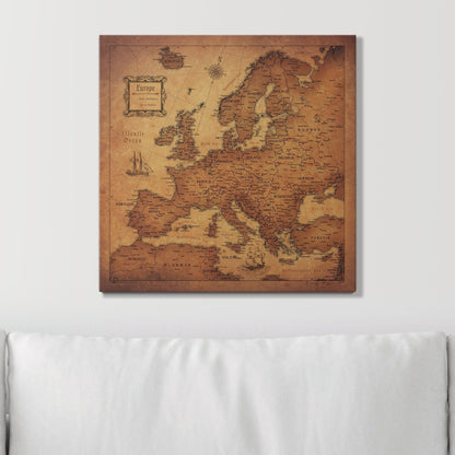 Push Pin Europe Map: Golden Aged (Pins Included)
