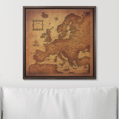 Push Pin Europe Map: Golden Aged (Pins Included)