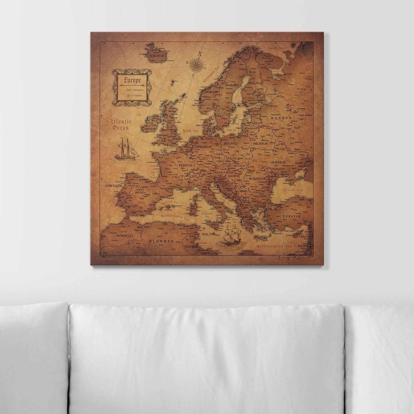 Push Pin Europe Map: Golden Aged (Pins Included)