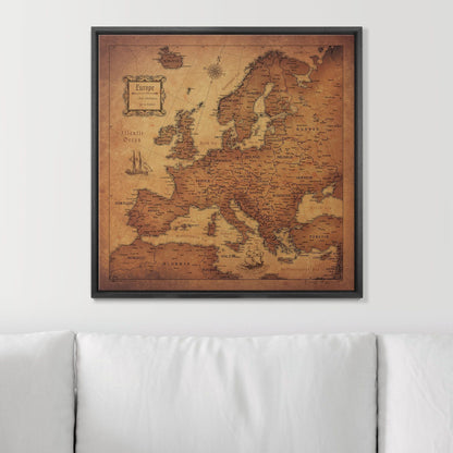 Push Pin Europe Map: Golden Aged (Pins Included)