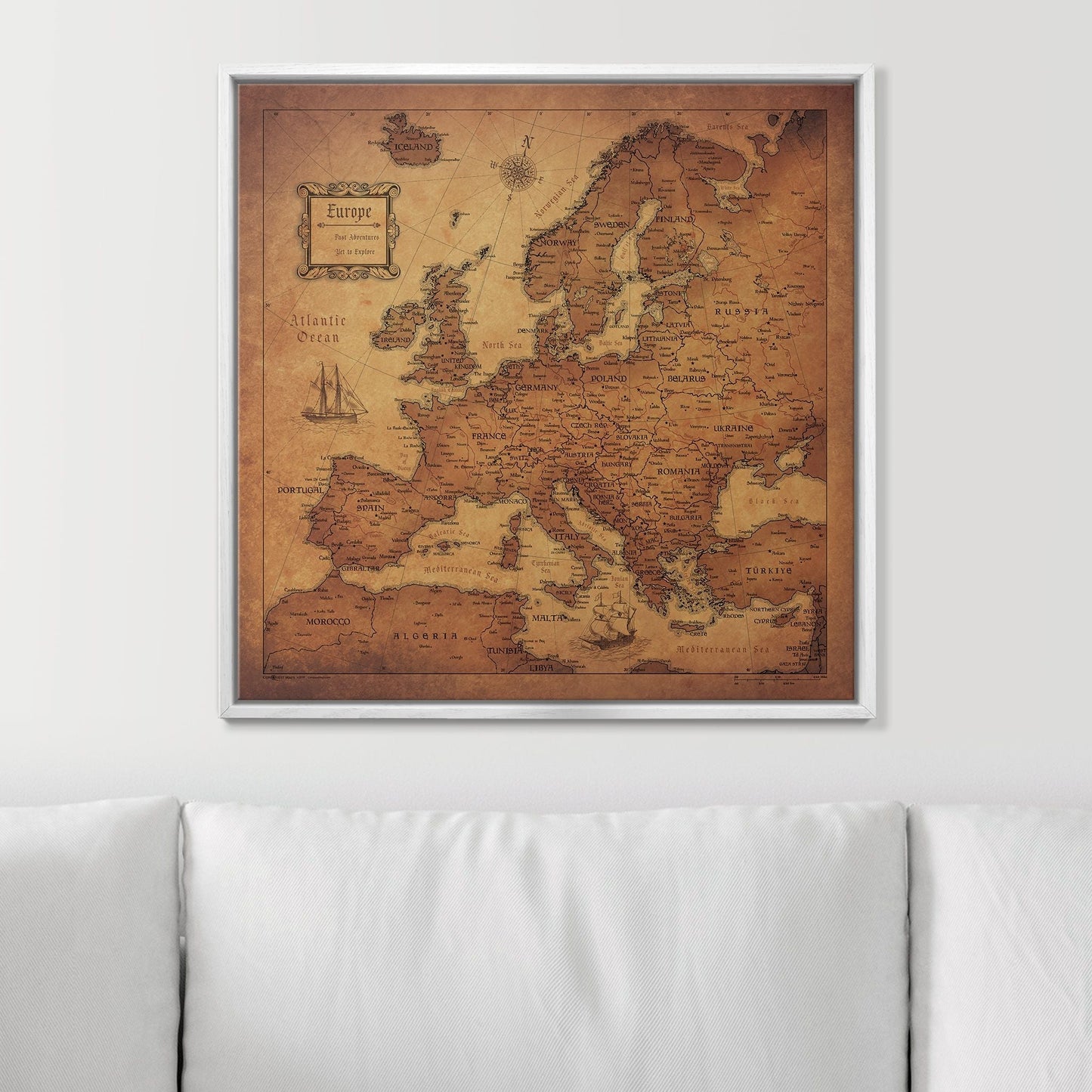 Push Pin Europe Map: Golden Aged (Pins Included)